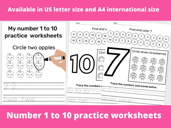 numbers practice worksheets in english number 1 to 10 tracing etsy
