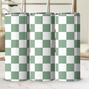 Green Checkered Tumbler, Reusable Patterned Drinkware, Stylish Green and White Tumbler, Eco Friendly Checkered Cup, Unique Drinkware Gift