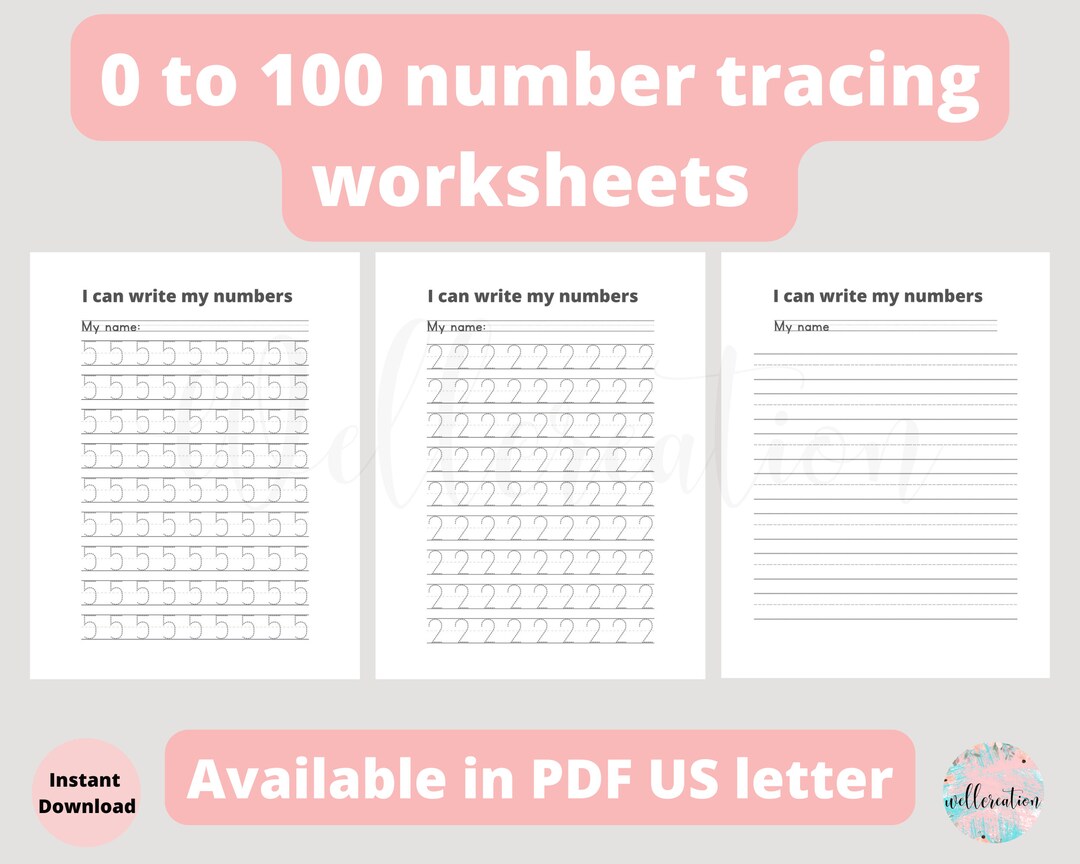 0 to 100 Printable Worksheets, Practice Handwriting Numbers, Trace and ...