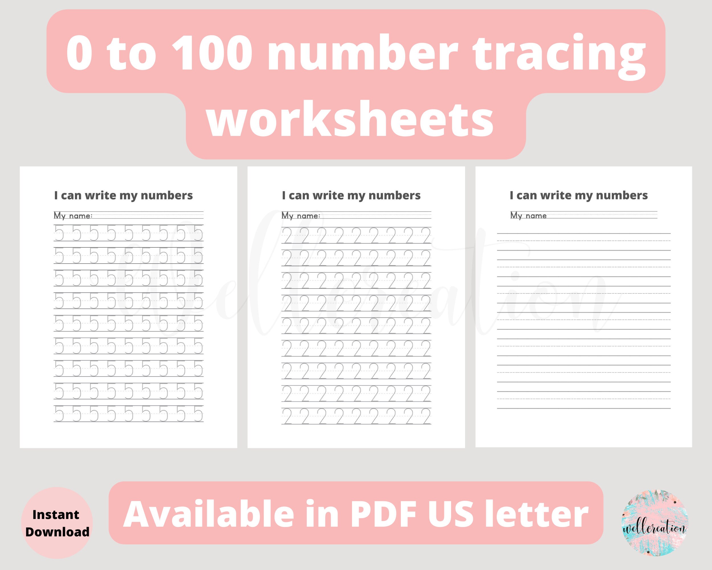 0 to 100 Printable Worksheets, Practice Handwriting Numbers, Trace and ...