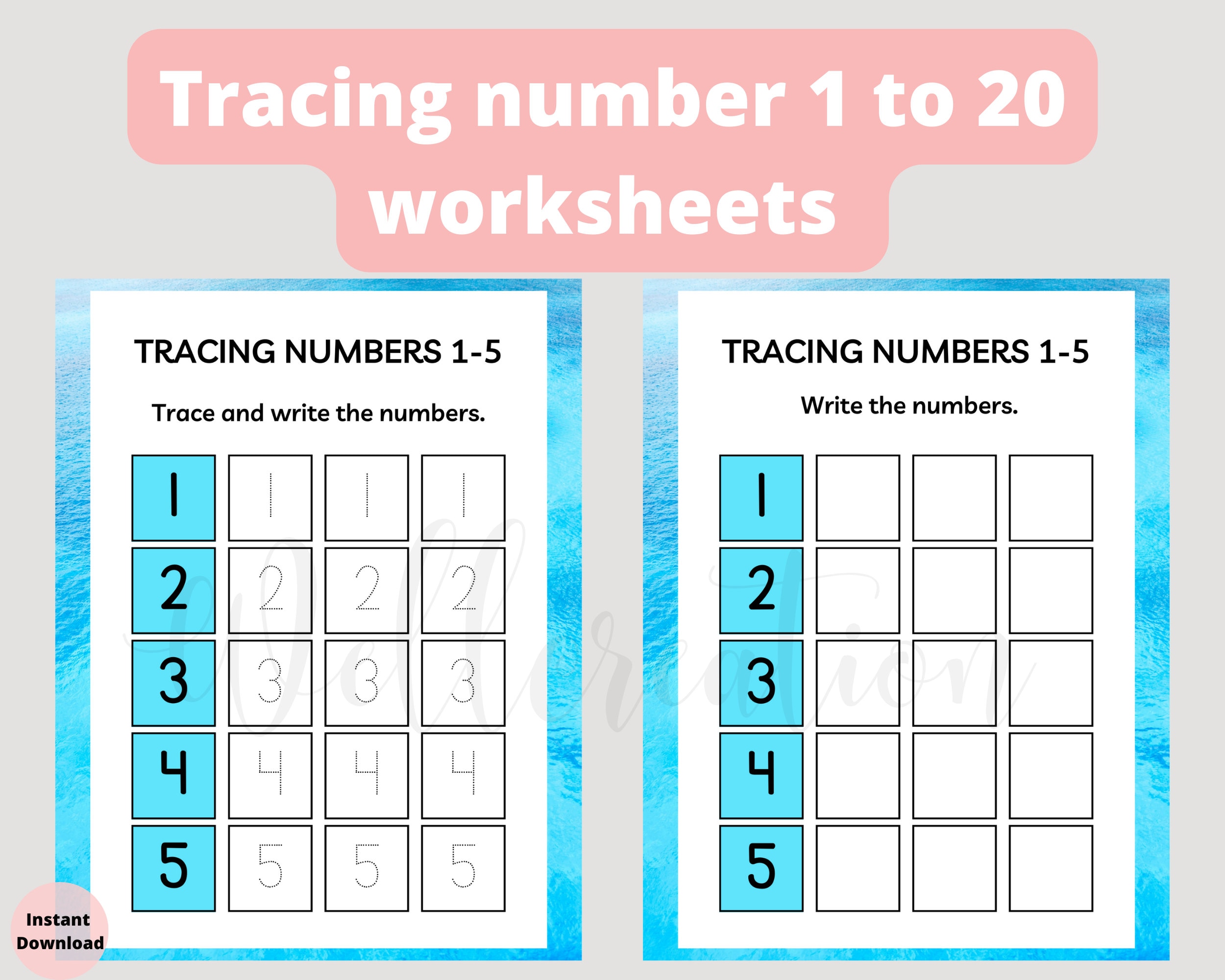 Number Tracing Practice Sheet 1 to 20,printable Worksheets, Trace and