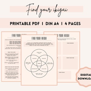 Find your IKIGAI Workbook Life Purpose | Passion Workbook | PDF DINA4 | Identify Mental Health | Life Goals Personal Growth Instant Download