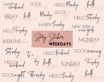 Instagram Story Sticker WEEKDAYS | Lettering | Everyday | Sticker Set | Words | black | pink | Good Morning | Good Night | English | Digital