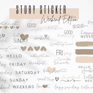 Instagram Story Sticker WEEKEND | Sticker set beige | Everyday | Influencer | Storyelements | Words | English | Digital Download