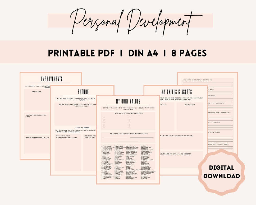 Personal Development Workbook Self Discovery Printable PDF DIN A4