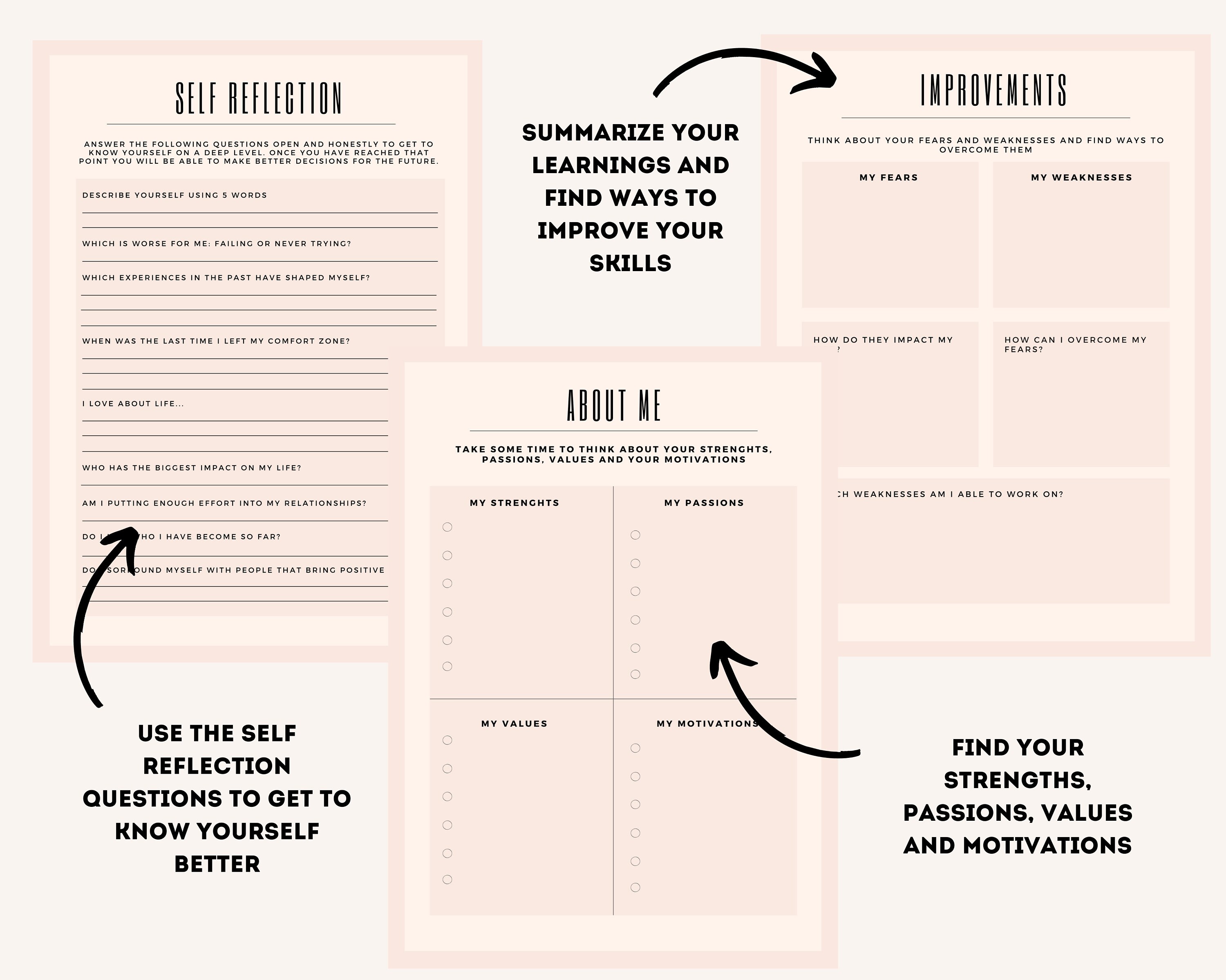 Personal Development Workbook Self Discovery Printable PDF DIN A4