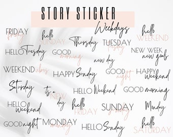 Instagram Story Sticker WEEKDAYS | Lettering | Everyday | Sticker Set | words | black | pink | Good Morning | Good Night | Digital
