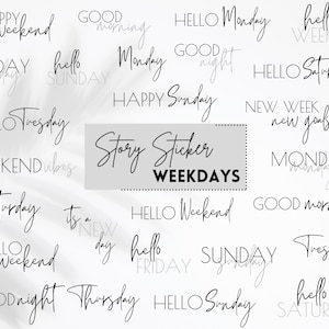 Instagram Story Sticker WEEKDAYS | Lettering | Everyday | Sticker Set | Words | black | grey | Good Morning | Good Night | English Digital