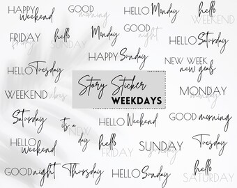 Instagram Story Sticker WEEKDAYS | Lettering | Everyday | Sticker Set | Words | black | grey | Good Morning | Good Night | English Digital