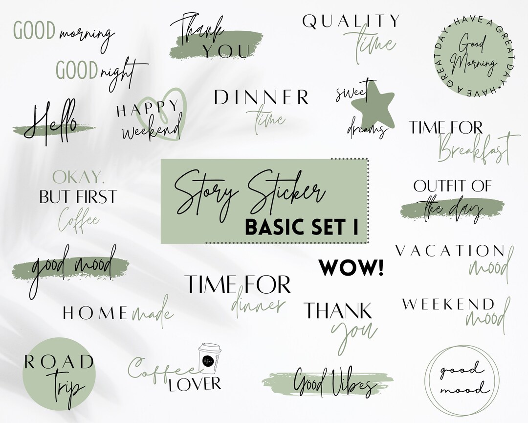 Instagram Story Sticker DAILY BASIC GREEN | Sticker Set | Everyday ...