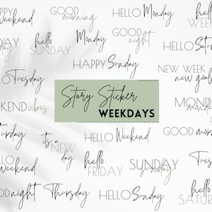 Instagram Story Sticker WEEKDAYS | Lettering | Everyday | Sticker Set | Words | black | green | Good Morning | Good Night | English Digital