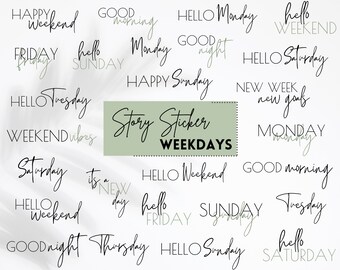Instagram Story Sticker WEEKDAYS | Lettering | Everyday | Sticker Set | Words | black | green | Good Morning | Good Night | English Digital