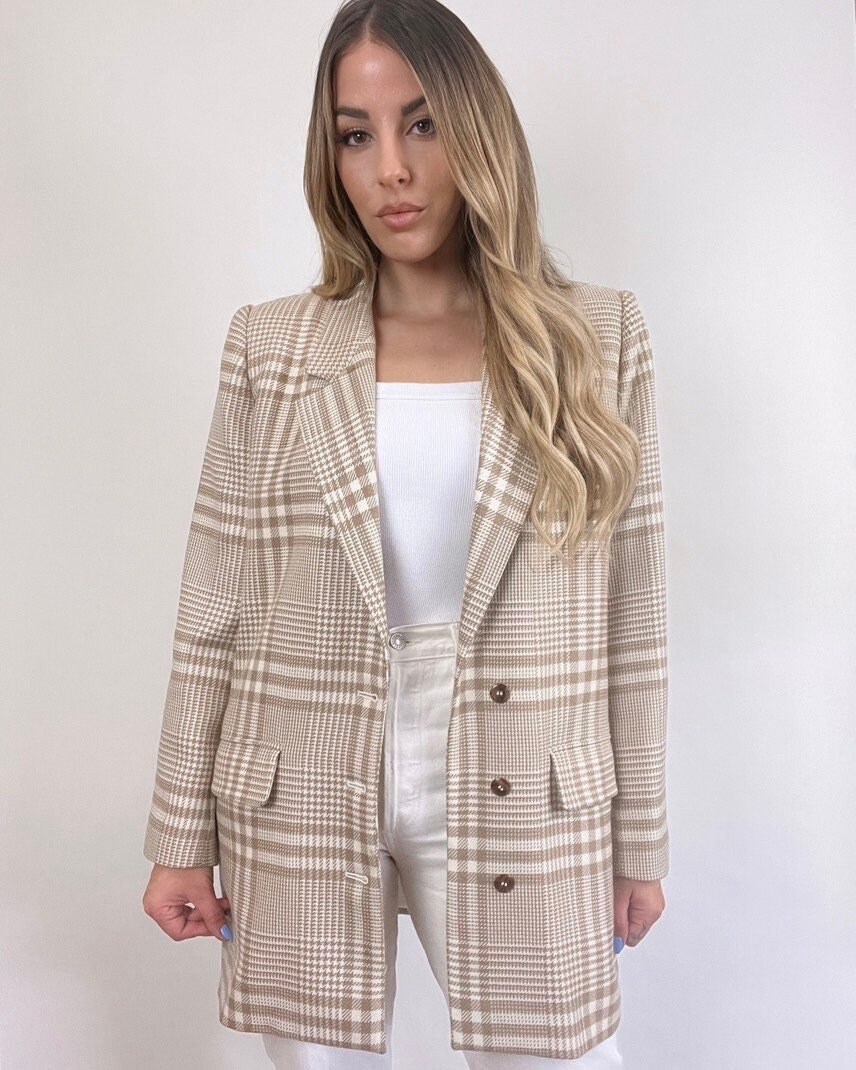 Cream checked blazer new arrivals