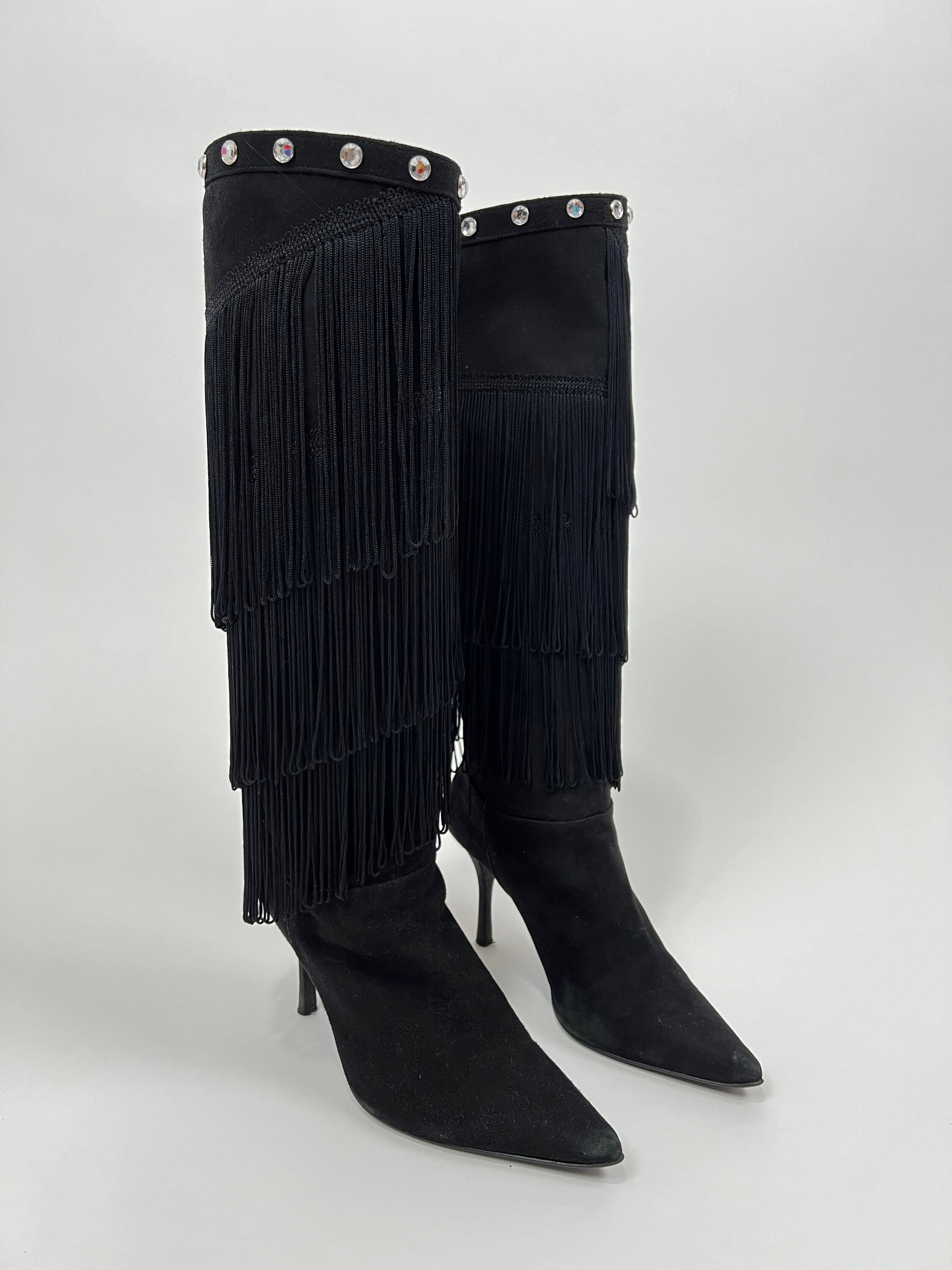 Black Fringe Boots - Etsy