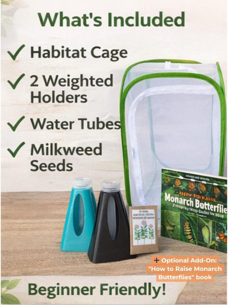 Kit para la cría de mariposas monarca con jaula de hábitat, semillas de algodoncillo y soportes, kit de ciencia STEM para niños. imagen 2