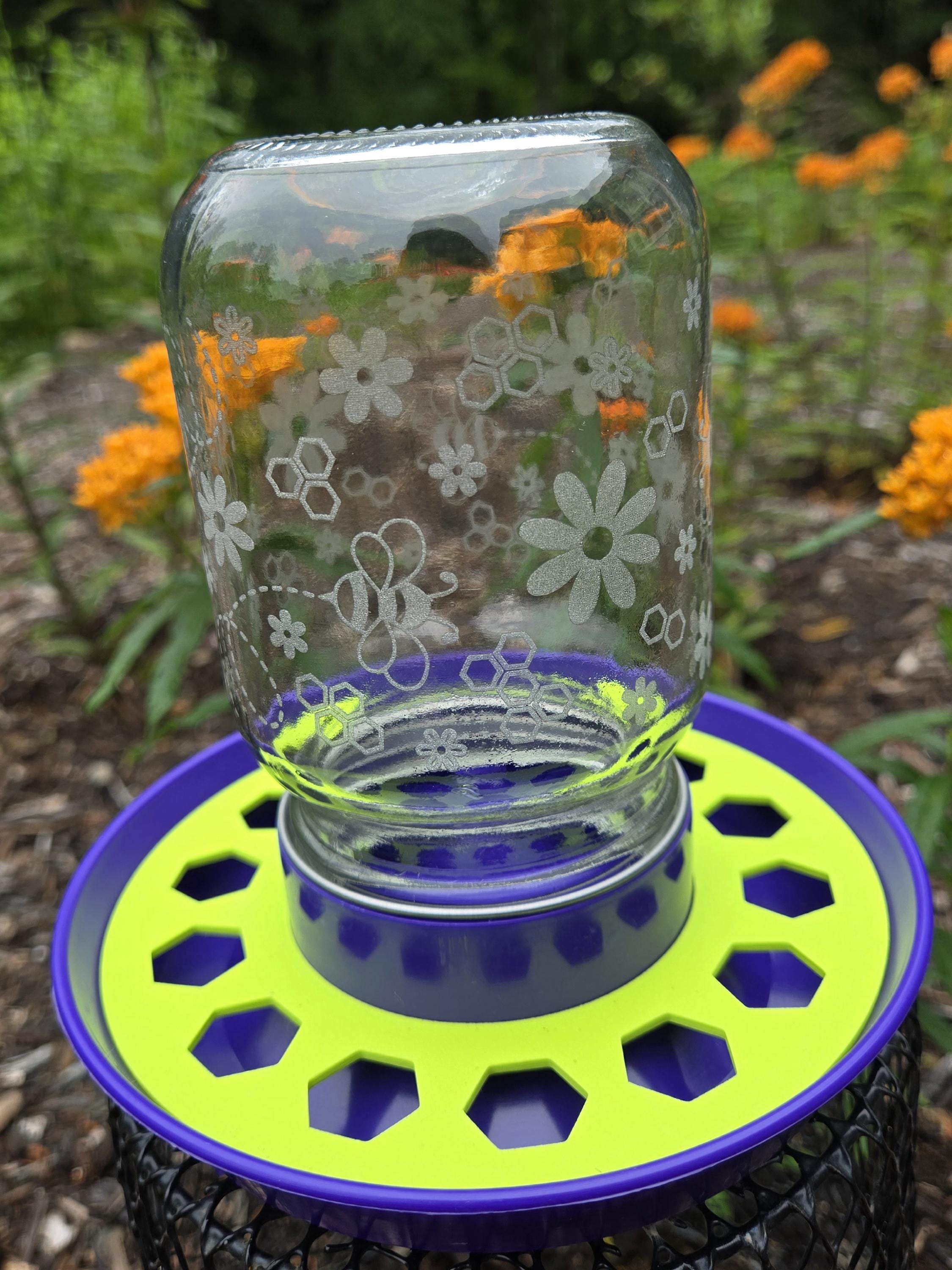 Bee Waterer Ring & Base Combo With Jar | Fits Poultry or Mason Jar | Safe Bee Feeder Insert | Pollinator Garden Supply | Beekeeping Tool