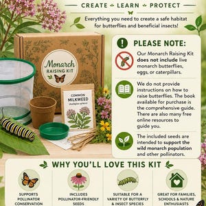 Kit para la cría de mariposas monarca con jaula de hábitat, semillas de algodoncillo y soportes, kit de ciencia STEM para niños. imagen 3