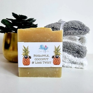 Pineapple, coconut and lime  Artisan Soap, Natuaral  soap bar,  vegan soap, hand made soap, cold process soap bar, uk made artisan  soap