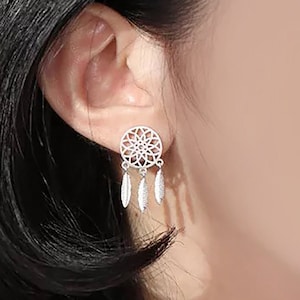 Dreamcatcher Earrings, Silver Bohemian Boho Earrings, Dreamcatcher Dangle Earrings, Bohemian Jewelry, Sleep well Gift, Gift for Her