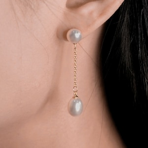 Bridesmaid Gift, Silver Pearl Drop Earrings, with Gold backing, Teardrop Pearl Drop, Pearl Dangle Earrings, Bridal Pearl Earrings, (8-9mm)