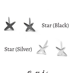 Star Stud Earrings, Star Studs, Silver Star Studs, Tiny Star Stud Earrings, Black Star Earrings, Black Star Stud Earrings, Blk Star Studs