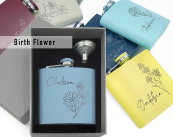 Birth Flower Gift | Women's Flask | Personalized Women's Flask | Custom Women's Flask | Engraved Bridal Party Gift | Bridesmaid Gift