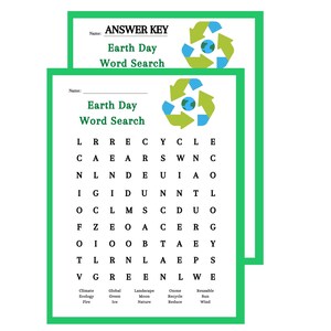 Earth Day Printable Word Search Puzzle and Answer Key, Instant Download ...