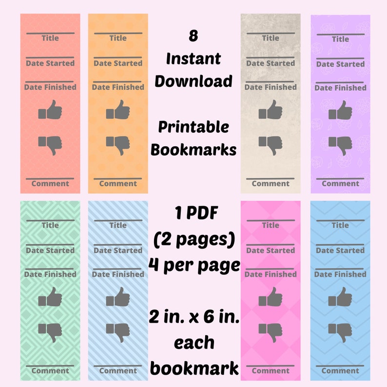 Printable Book Review Bookmarks Instant Download PDF Set Etsy