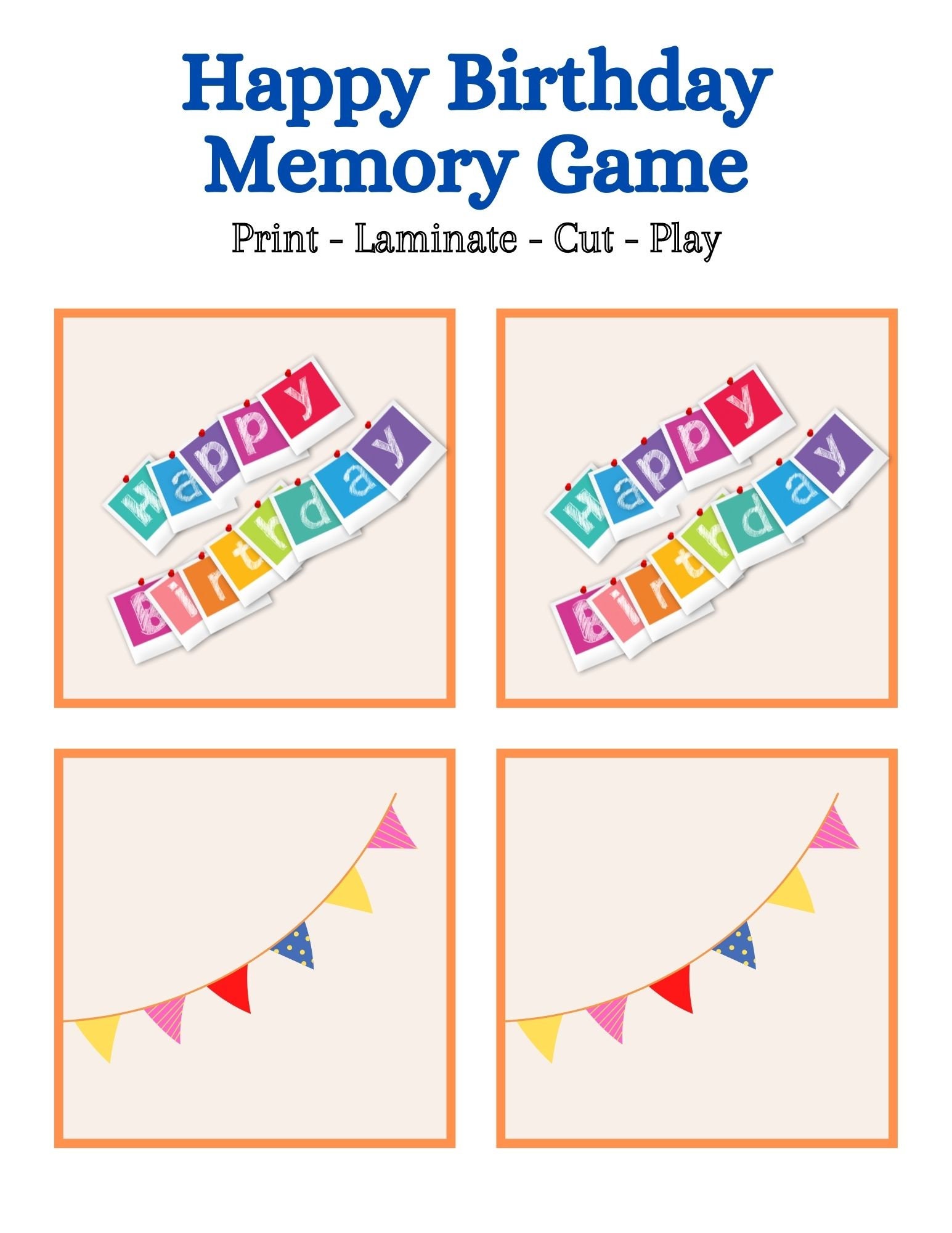 Happy Birthday Printable Memory Game Instant Download Print at Home ...