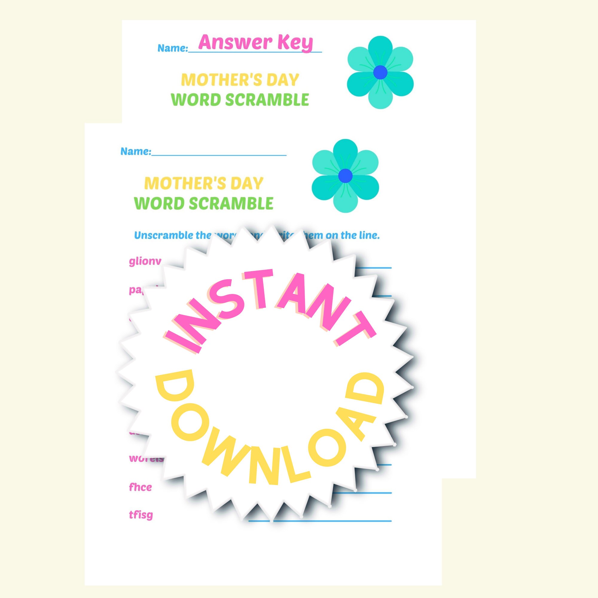 Mother's Day Printable Word Scramble and Answer Key, Instant Download ...