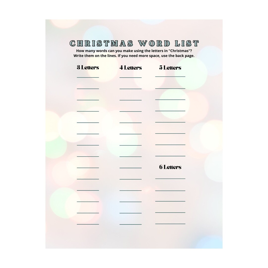 Christmas Word List Printable, Instant Download Print at Home Digital ...