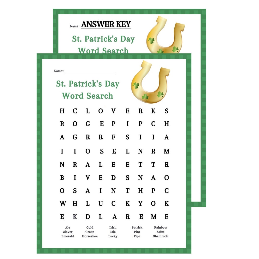 St. Patrick's Day Printable Word Search Puzzle + Answer Key, Instant ...