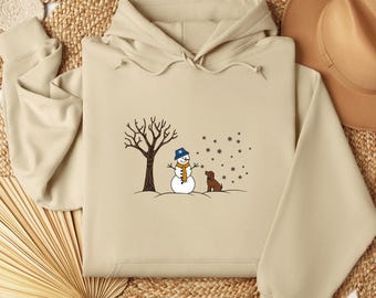 Sudadera con muñeco de nieve para mujer, camiseta navideña para amantes de los perros, camiseta navideña para amantes de la nieve, camiseta divertida de muñeco de nieve, regalo de Navidad de invierno