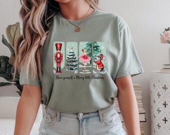 Rosa Nussknacker-Weihnachts-T-Shirt, Komfortfarben im Vintage-Stil