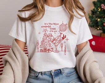 Funny Santa Martini Christmas Tee, Retro Holiday Cocktail Shirt