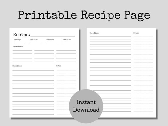 Editable Recipe Sheet Template Printables - Small Photo