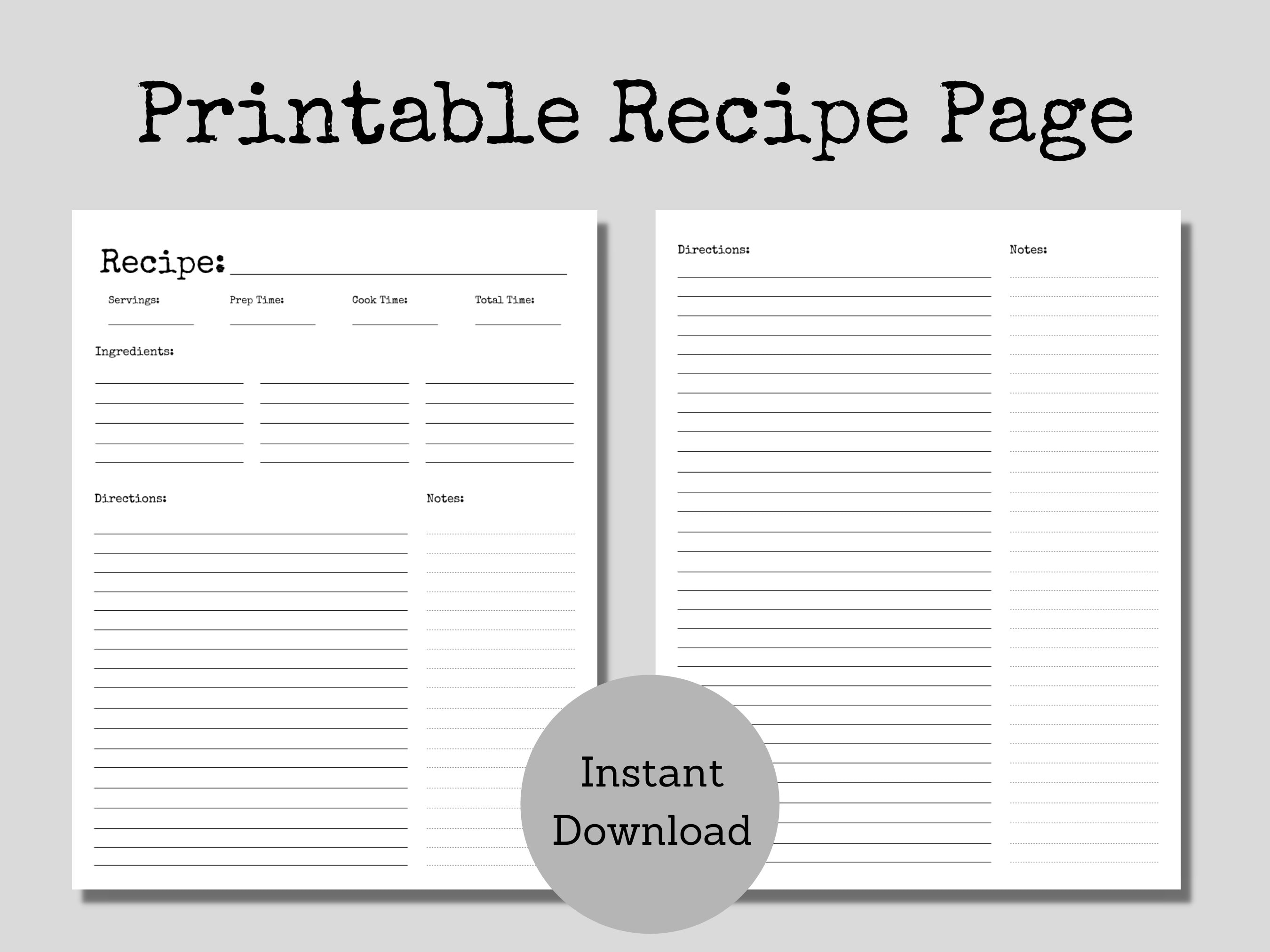 Blank Recipe Book Floral Template, Kitchen Cookbook, Blank Pages