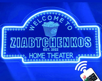 Custom Home Movie Theater Sign-Personalized Theater Signs for Home Movie Wall Decor- Light up Neon Movie Sign for Home Cinema Room Decor