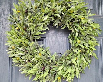 Olive Branch Wreath for Front Door, Year Round Greenery Wreath, Realistic Faux Olive Wreath, Classic Olive Wreath, Simple Everyday Wreath