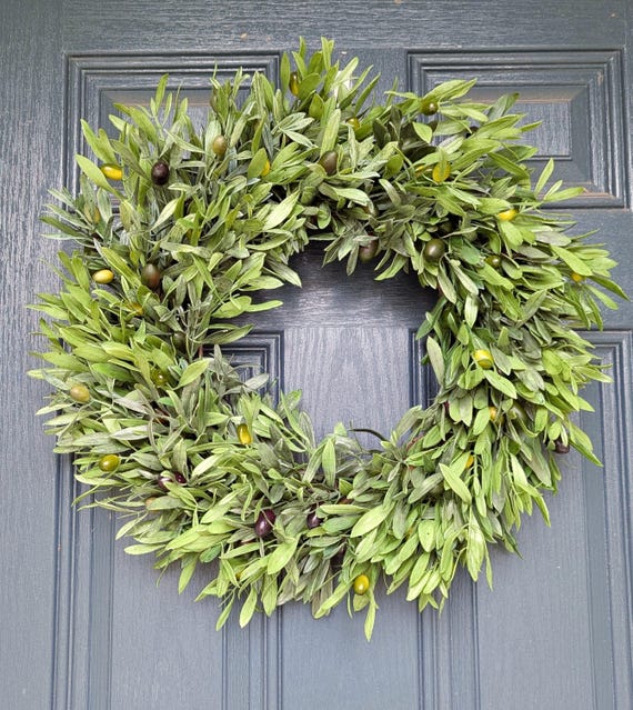 Olive Branch Wreath for Front Door, Year Round Greenery Wreath, Realistic Faux Olive Wreath, Classic Olive Wreath, Simple Everyday Wreath