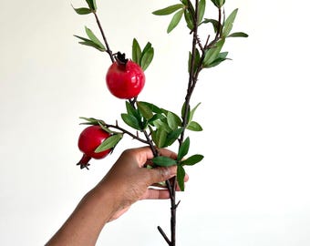Artificial Pomegranate Stems, Realistic Red Pomegranate Stems, Realistic Faux Fruit Stems, Fall Fruit Decor, Christmas Fruit Stems