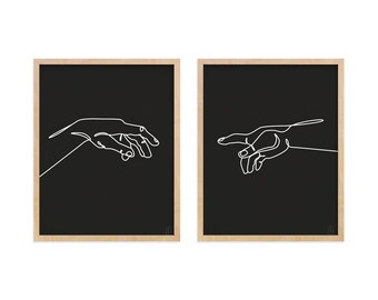 Adam & God Modern Wall Art Print Set of 2, Neutral Line Drawing Digital download Prints, Boho Wall art, Black and White Minimal Art