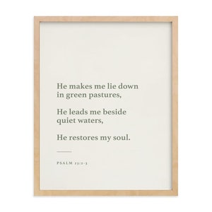 Psalm 23 Wall Art Print, Digital download Print, Bible Verse Print, Inspiration, Boho Wall art, Green & White Minimal Art