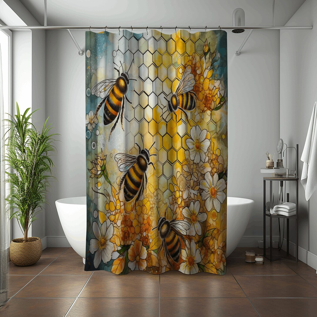 Bee Shower Curtains Bee Themed Nature Themed Etsy