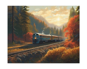 Experience the Magic of a Cool-Looking Train Riding Through a Breathtaking Scenery with our Wall Art