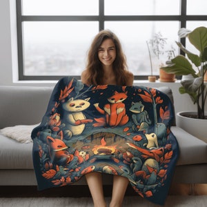 Campfire Companions Throw Blanket Woodland Creatures Theme Cute Blanket Gift For Her Gift For Child Housewarming Gift