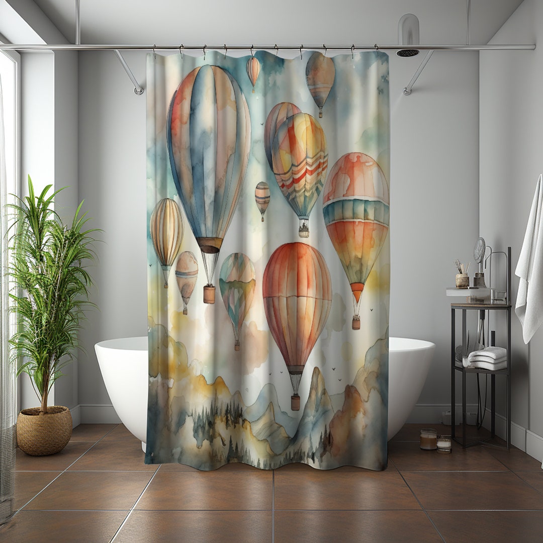 Hot Air Balloon Shower Curtain Sky Aviation Themed Bathroom Etsy