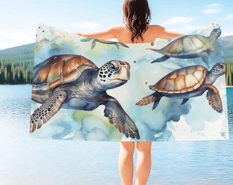 Sea Turtles Beach Towel Swimming Sea Turtles Towel Watercolor Beach Towel Nature Lover Gifts Marine Life Lovers Gift Summer Birthday Gift