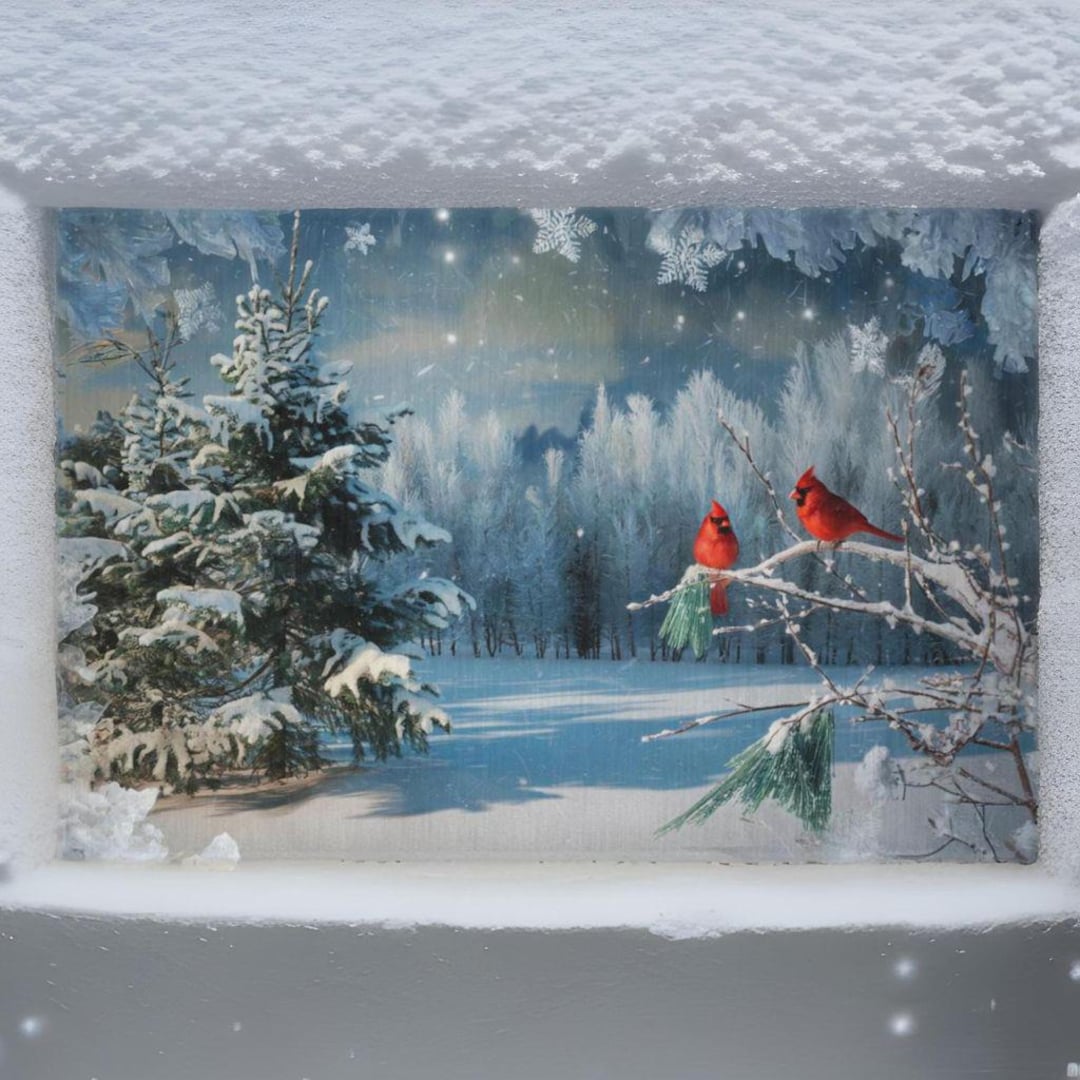 Winter Cardinal Outdoor Rug: Snowy Pine Tree Holiday Decor - Etsy