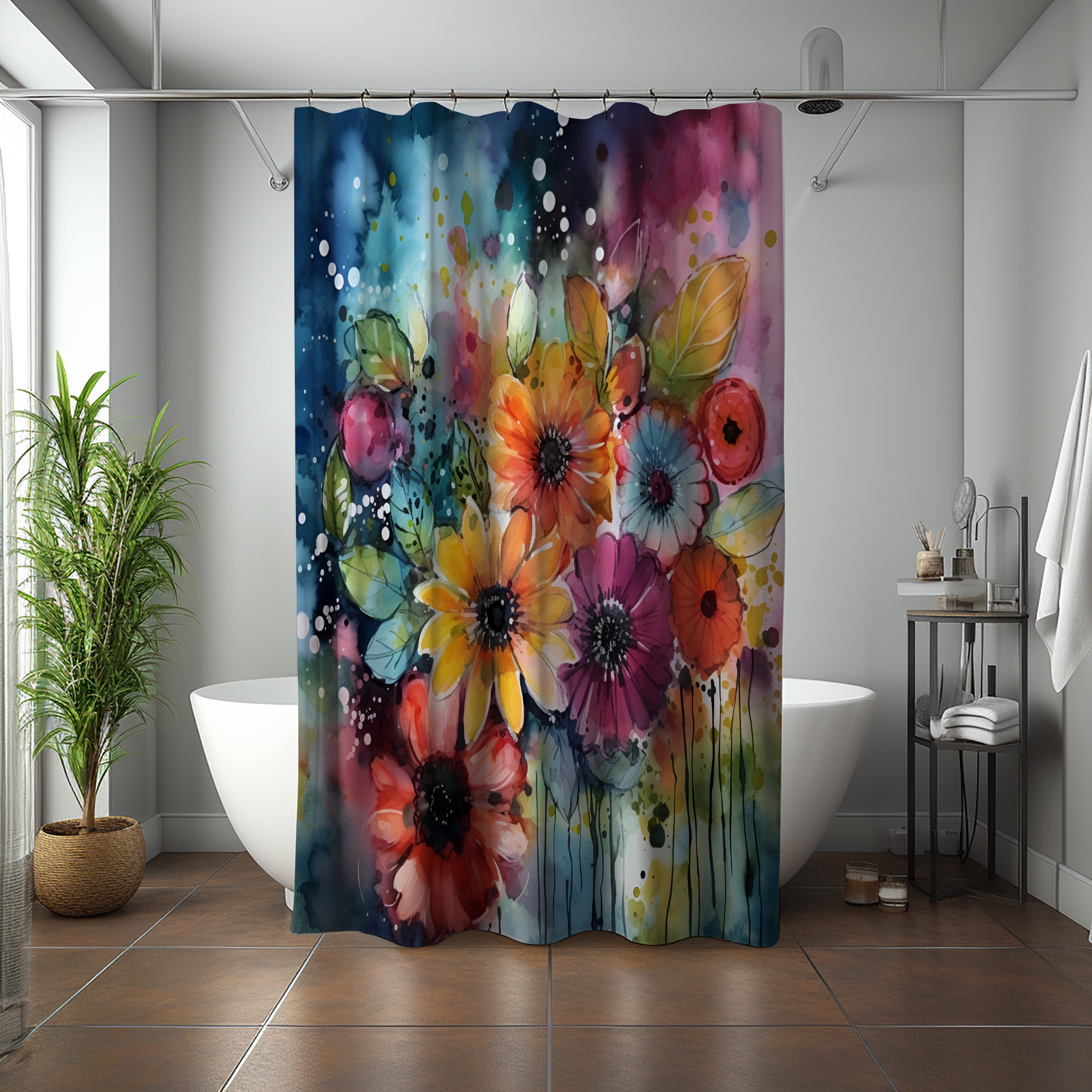 Floral Shower Curtain Watercolor Flowers Shower Curtain Flower Curtains